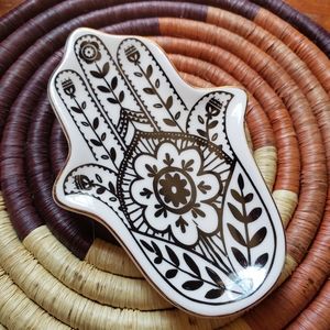 Last 1🌟 Black & White Hamsa Hand Zen Ceramic Tray Dish For Jewelry, Rings, Keys